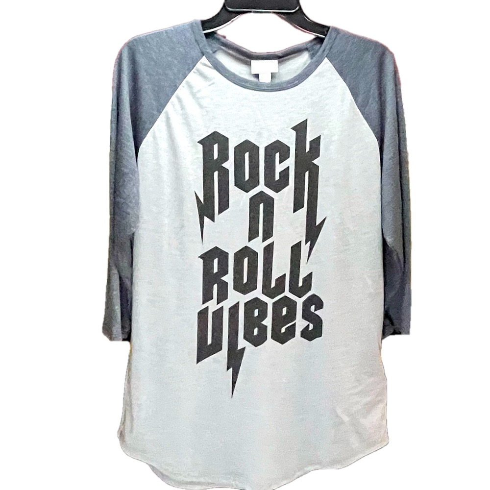 LuLaRoe Rock n Roll Vibes Randy 3/4 sleeve top gray large
